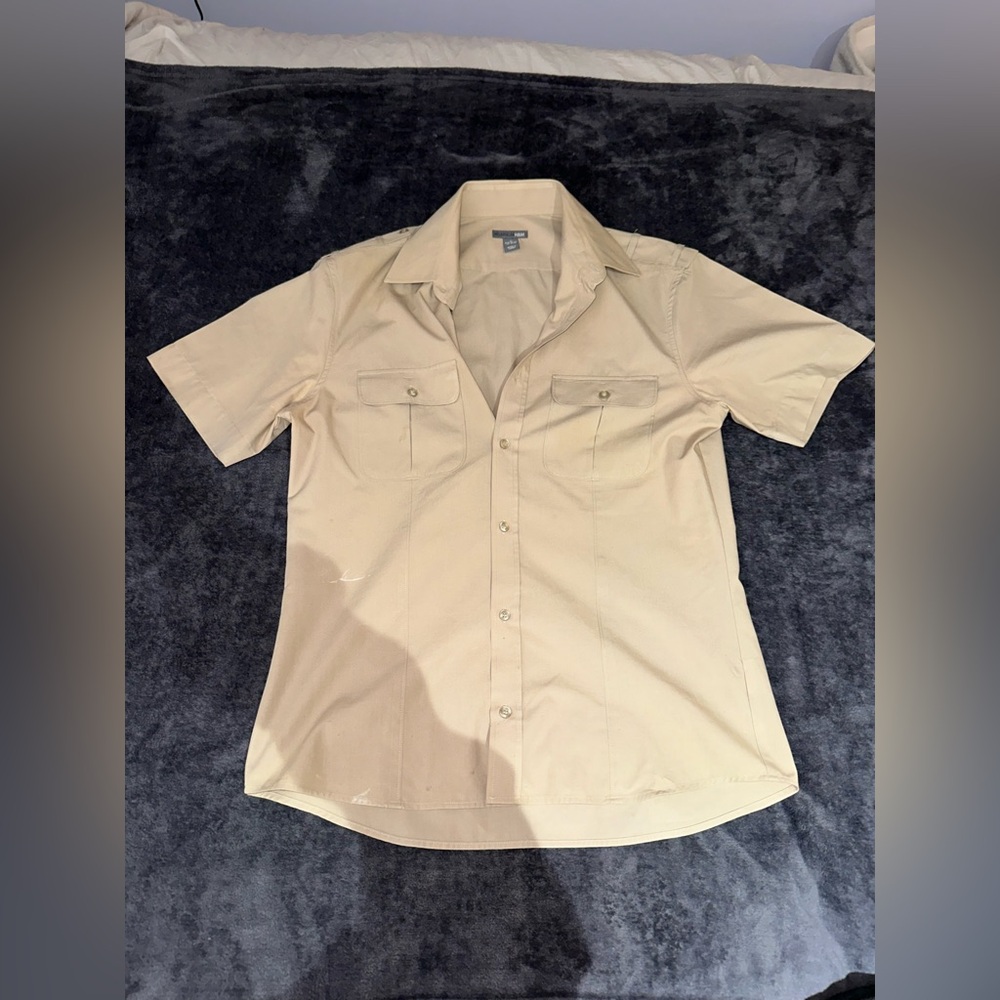 Men's Vintage H&M Beige Short Sleeve Shirt (MEDIUM)